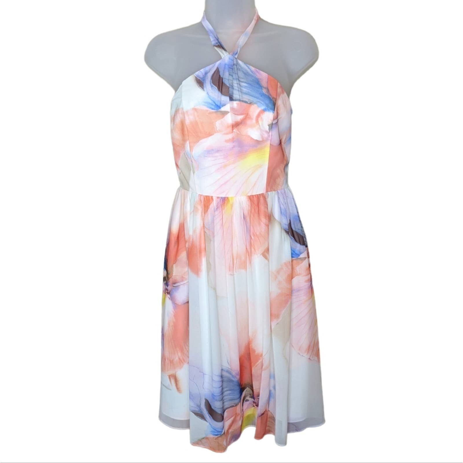 White House Black Market Chiffon Halter Dress 0 New Floral Print